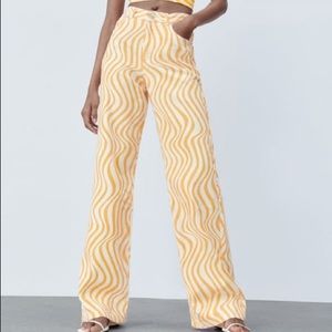 ZARA Wide Leg Orange Zebra Pants